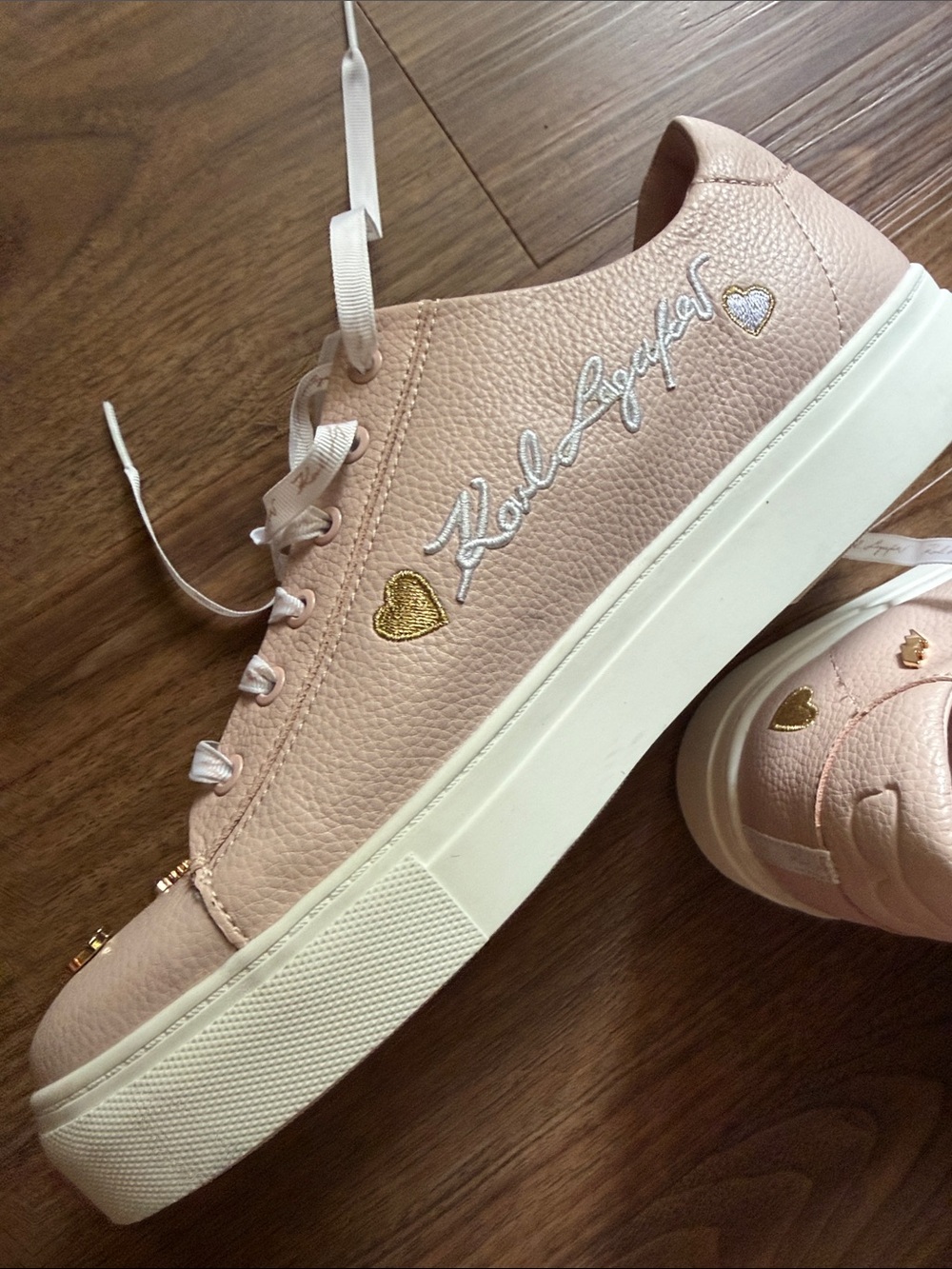 Karl Lagerfeld Pale Pink Heart & Charm Lace-Up Sneakers - Picture 9 of 11